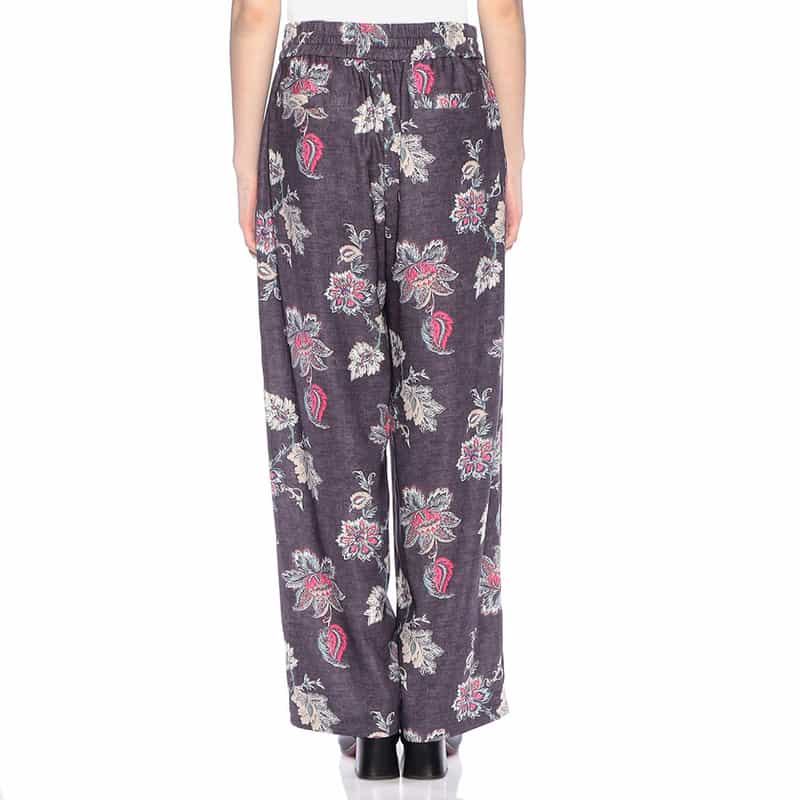 BARNEYS NEW YORK ウォッシャブル フラワー柄プリント ワイドパンツ WINE