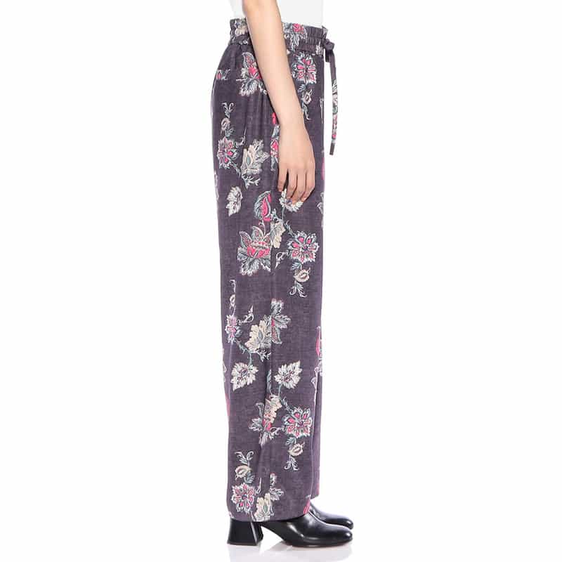 BARNEYS NEW YORK ウォッシャブル フラワー柄プリント ワイドパンツ WINE