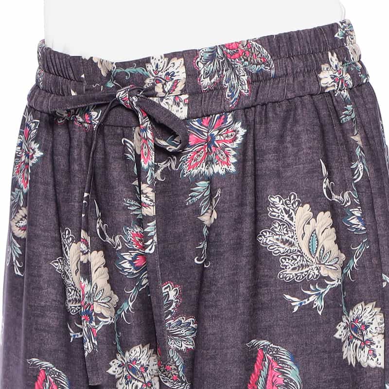 BARNEYS NEW YORK ウォッシャブル フラワー柄プリント ワイドパンツ WINE