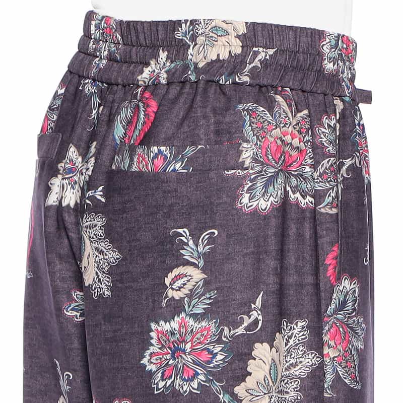 BARNEYS NEW YORK ウォッシャブル フラワー柄プリント ワイドパンツ WINE