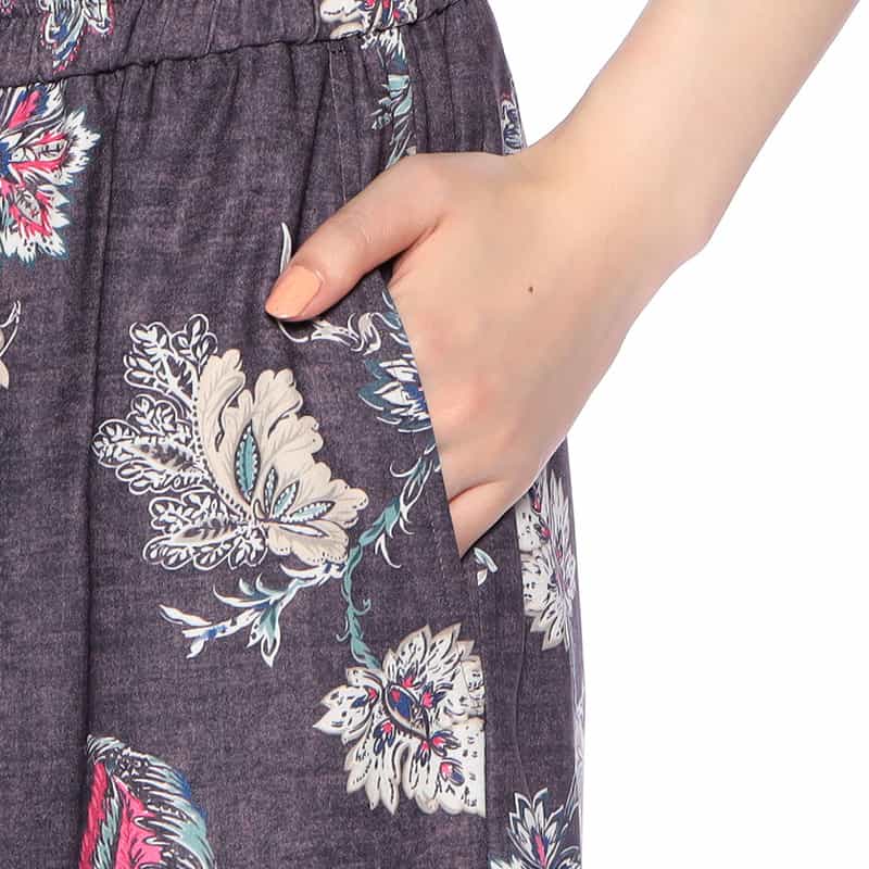 BARNEYS NEW YORK ウォッシャブル フラワー柄プリント ワイドパンツ WINE