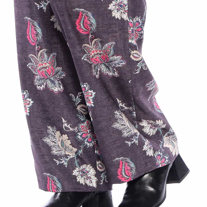 BARNEYS NEW YORK ウォッシャブル フラワー柄プリント ワイドパンツ WINE