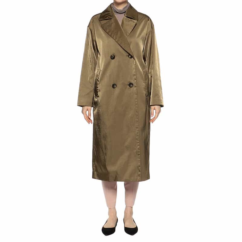 BARNEYS NEW YORK シャイニー ナイロン トレンチコート BROWN