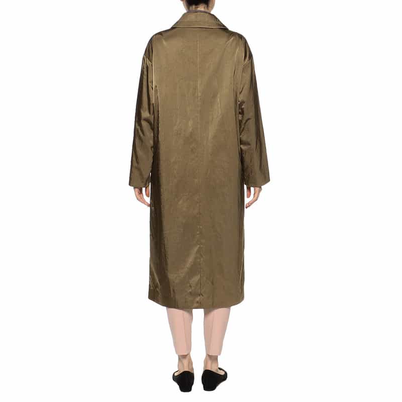 BARNEYS NEW YORK シャイニー ナイロン トレンチコート BROWN