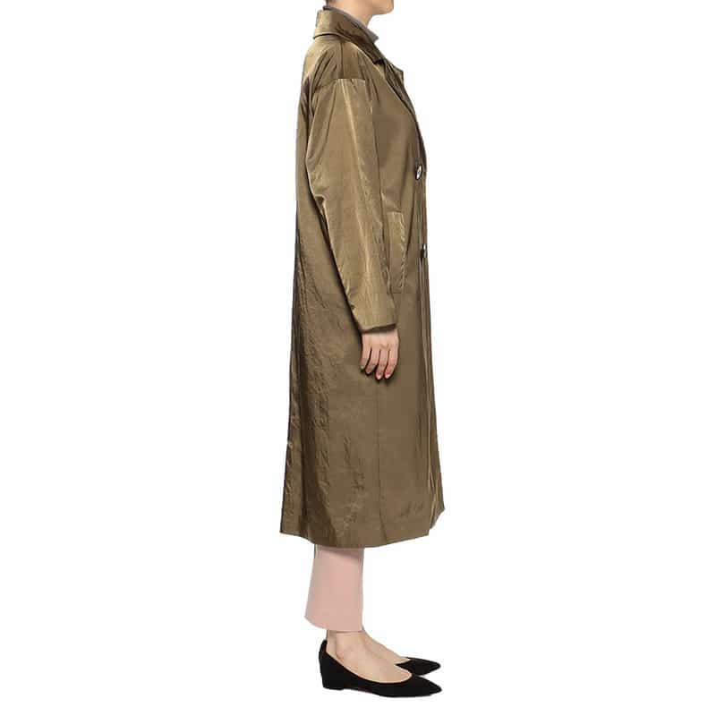 BARNEYS NEW YORK シャイニー ナイロン トレンチコート BROWN