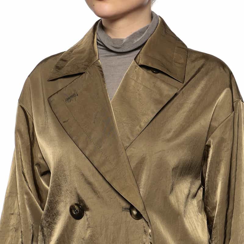BARNEYS NEW YORK シャイニー ナイロン トレンチコート BROWN