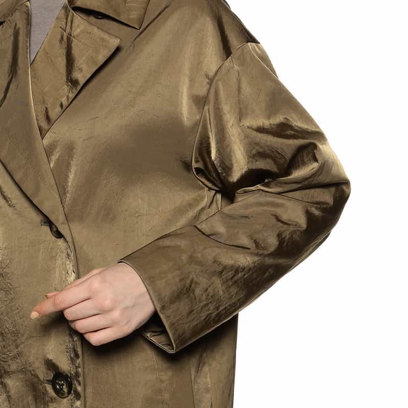 BARNEYS NEW YORK シャイニー ナイロン トレンチコート BROWN