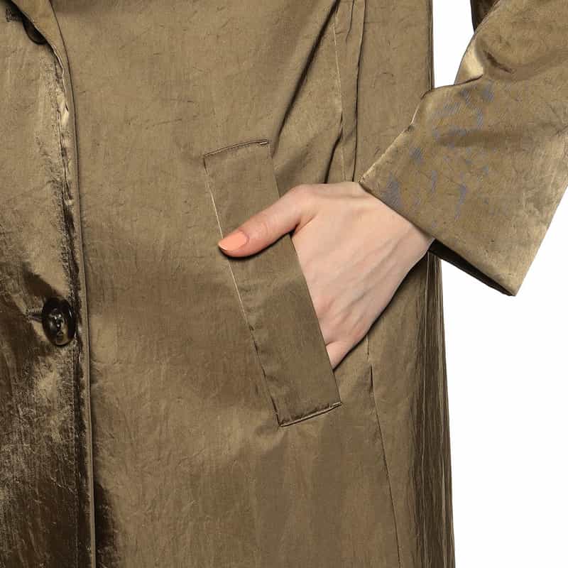 BARNEYS NEW YORK シャイニー ナイロン トレンチコート BROWN