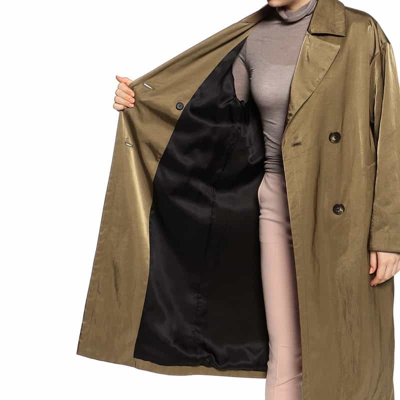 BARNEYS NEW YORK シャイニー ナイロン トレンチコート BROWN