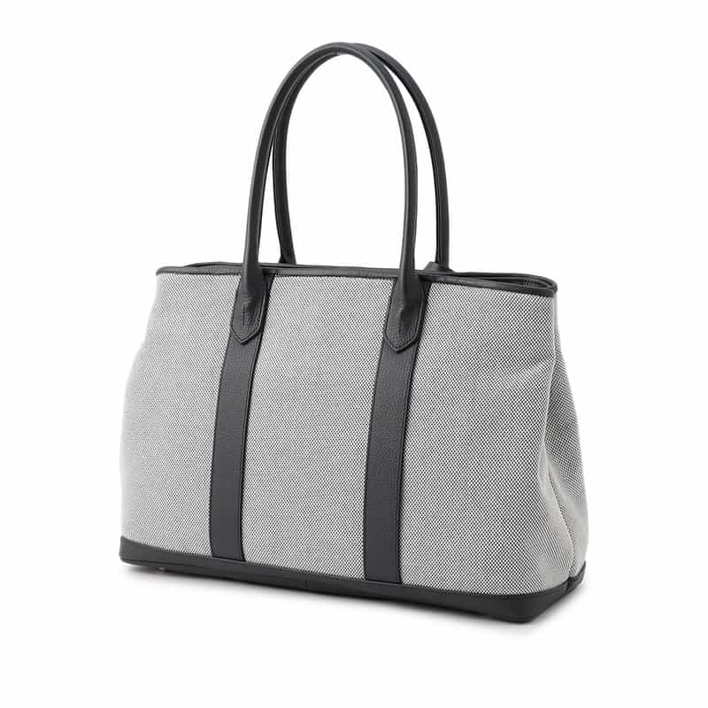 BARNEYS NEW YORK レザーハンドルシャンブレートートバッグ NAVY