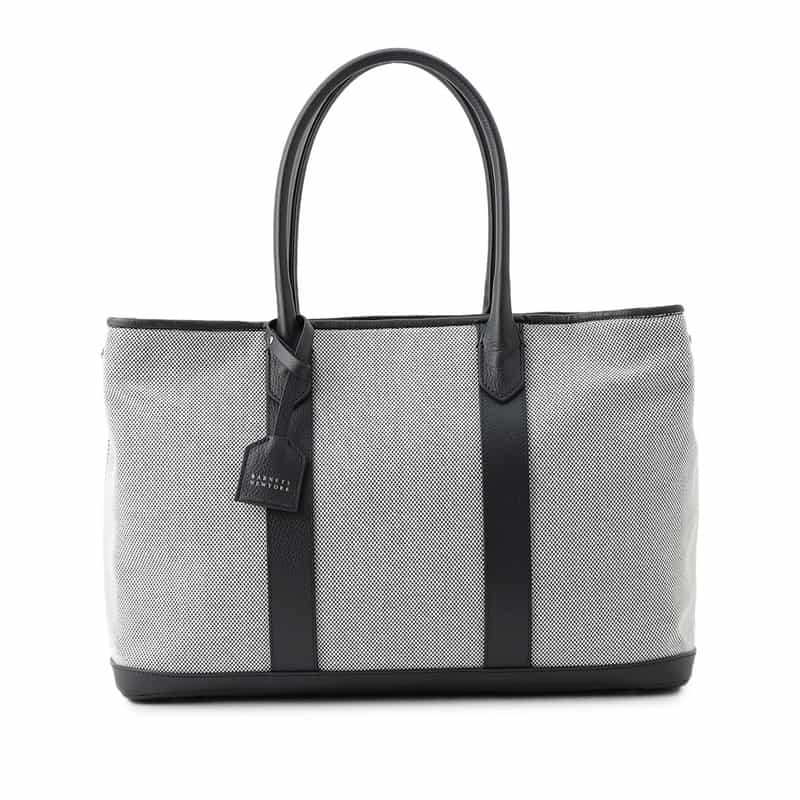 BARNEYS NEW YORK レザーハンドルシャンブレートートバッグ NAVY