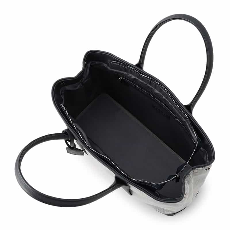 BARNEYS NEW YORK レザーハンドルシャンブレートートバッグ NAVY