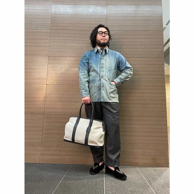 BARNEYS NEW YORK レザーハンドルシャンブレートートバッグ BLACK