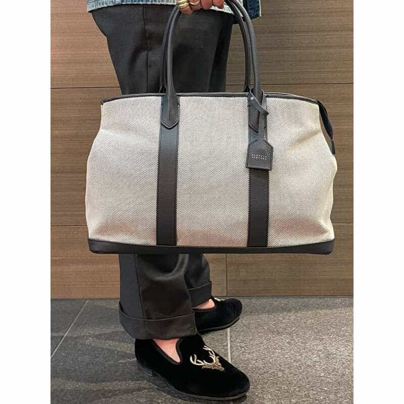 BARNEYS NEW YORK レザーハンドルシャンブレートートバッグ BLACK