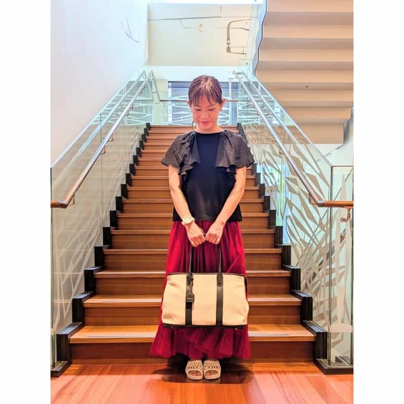 BARNEYS NEW YORK レザーハンドルシャンブレートートバッグ BLACK
