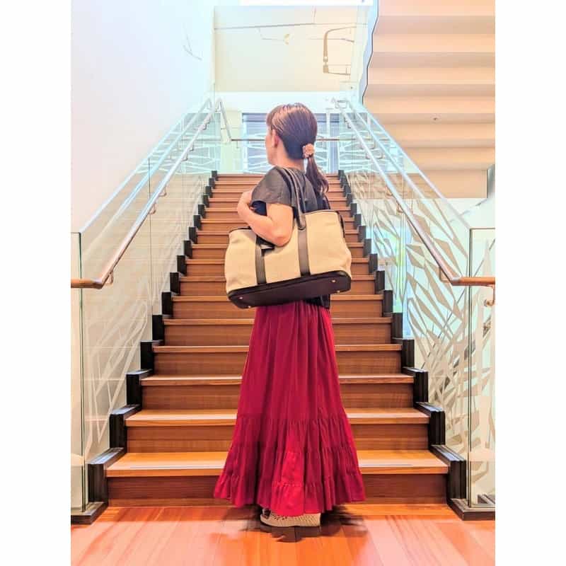 BARNEYS NEW YORK レザーハンドルシャンブレートートバッグ BLACK