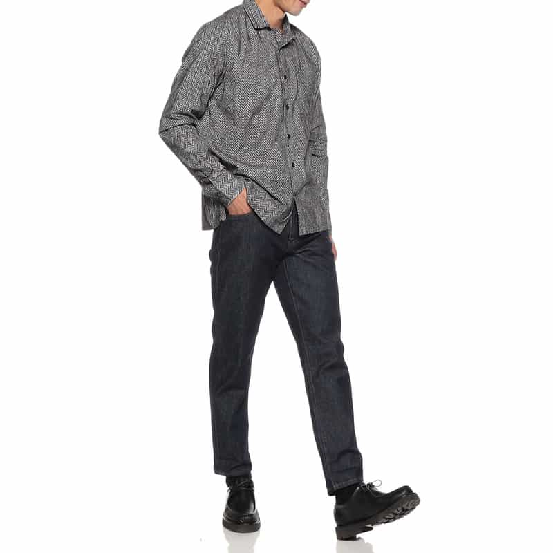 OSVALDO TRUCCHI ヘリンボーン柄シャツ NAVY