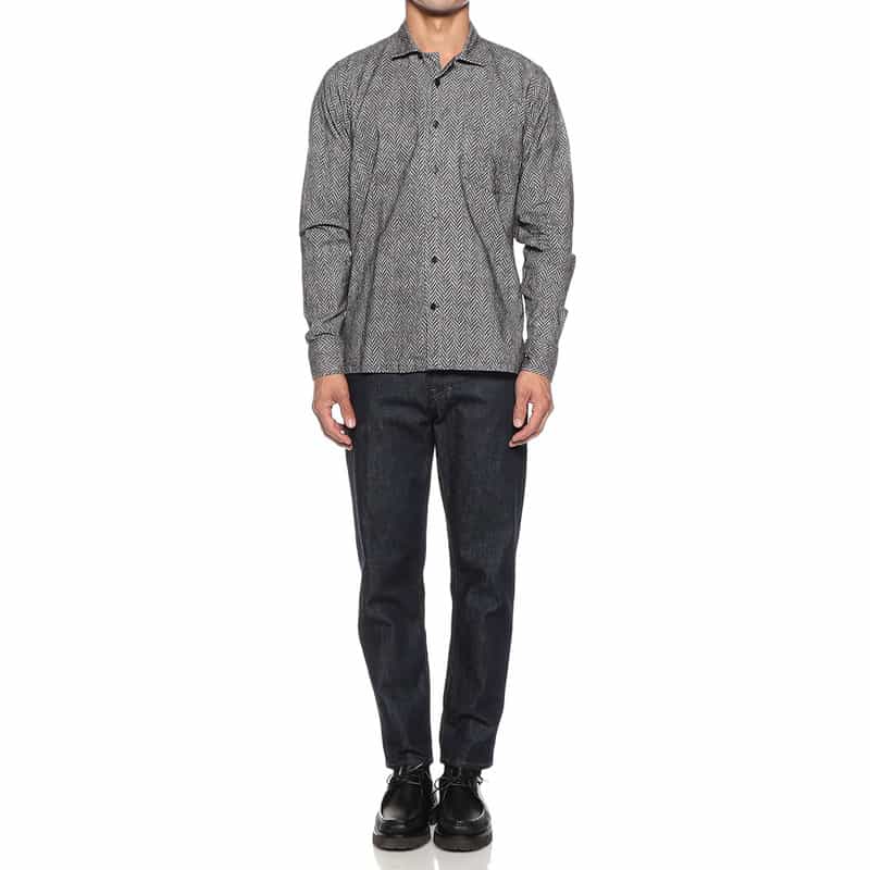 OSVALDO TRUCCHI ヘリンボーン柄シャツ NAVY