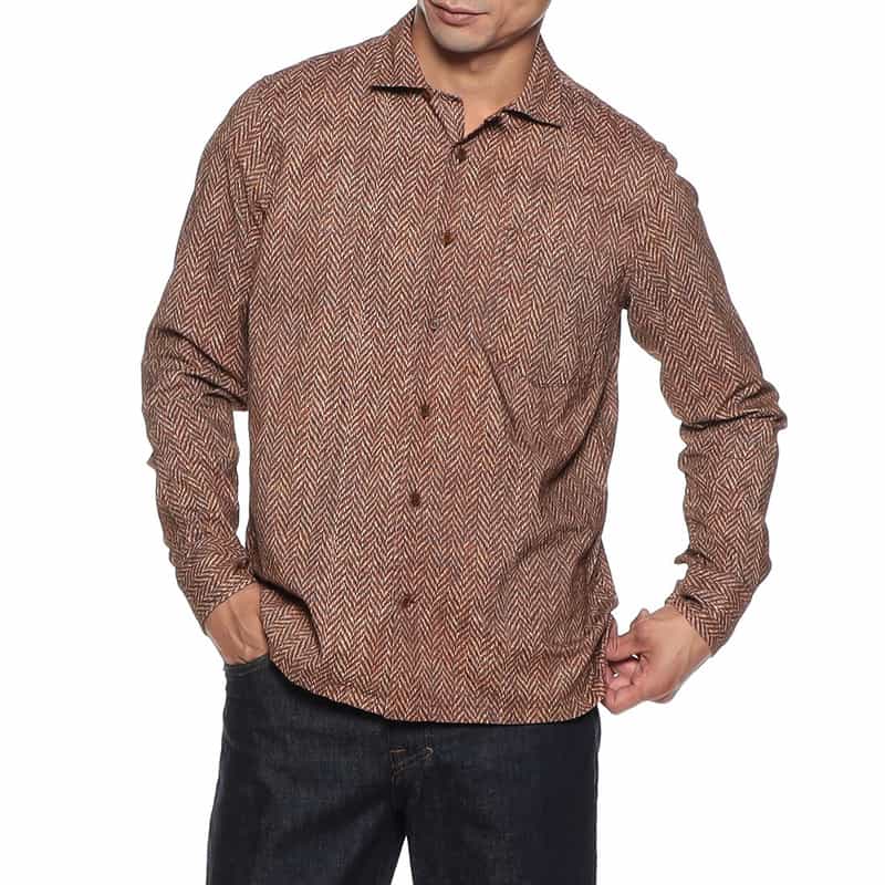 OSVALDO TRUCCHI ヘリンボーン柄シャツ ORANGE