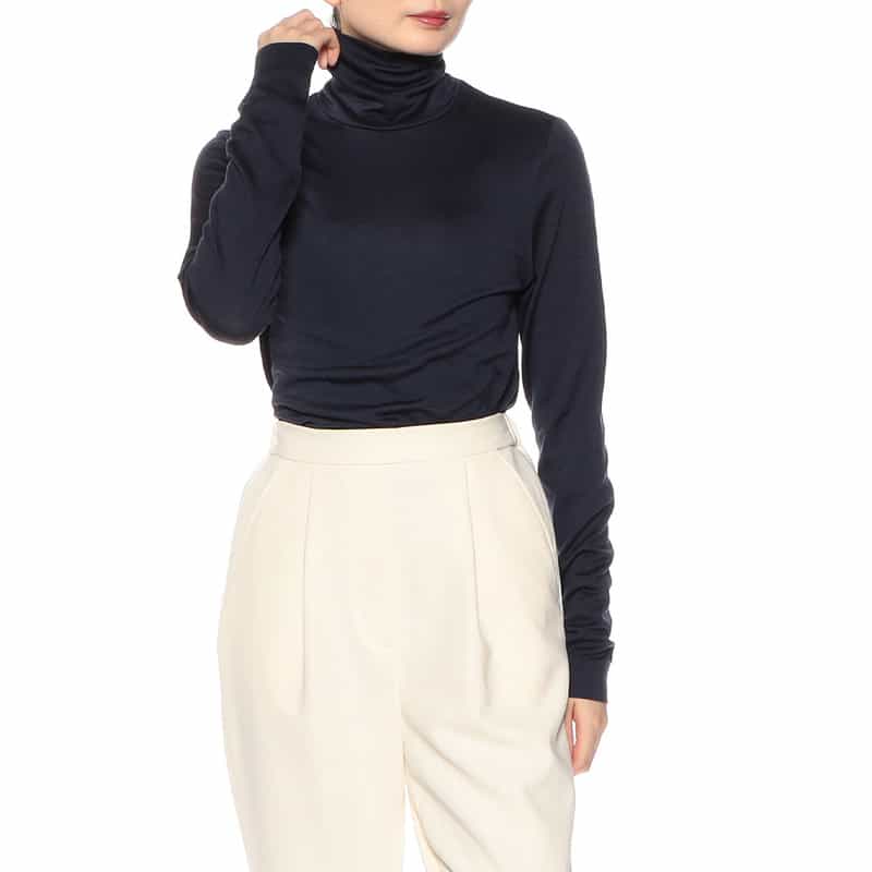 BARNEYS NEW YORK ウォッシャブル ウールタートルネックニットプルオーバー NAVY