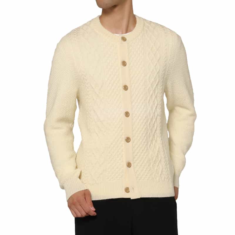 BARNEYS NEW YORK ウール素材アランカーディガン WHITE