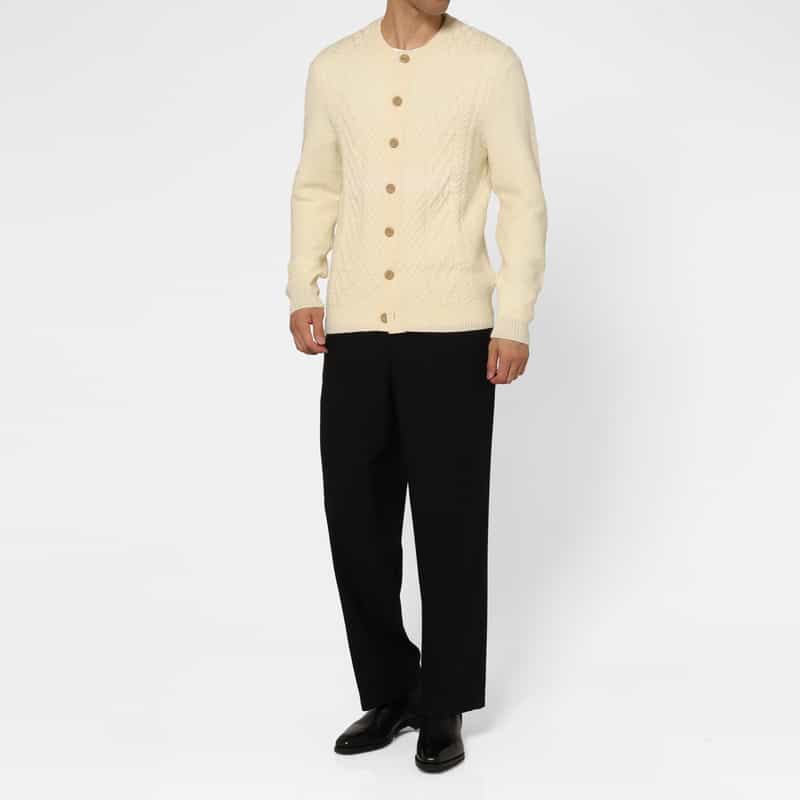 BARNEYS NEW YORK ウール素材アランカーディガン WHITE