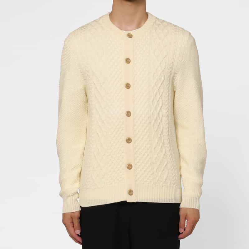 BARNEYS NEW YORK ウール素材アランカーディガン WHITE