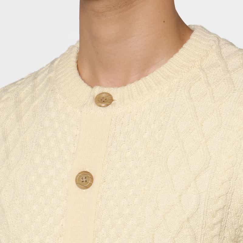 BARNEYS NEW YORK ウール素材アランカーディガン WHITE