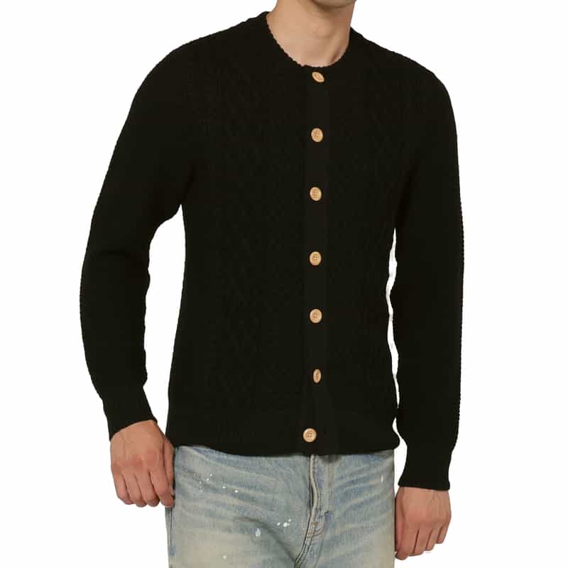 BARNEYS NEW YORK ウール素材アランカーディガン BLACK