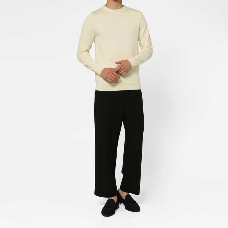BARNEYS NEW YORK ウォッシャブルクルーネックニットプルオーバー WHITE