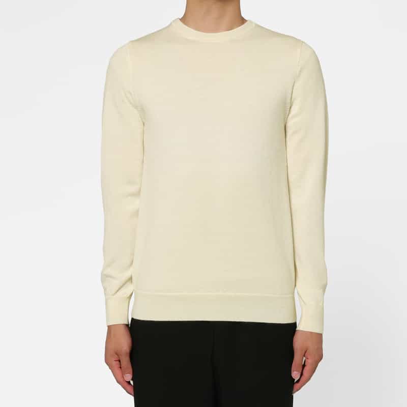 BARNEYS NEW YORK ウォッシャブルクルーネックニットプルオーバー WHITE