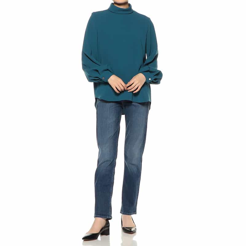 BARNEYS NEW YORK セットアップ ウォッシャブル ロールネックブラウス BLUE