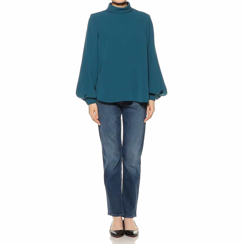 BARNEYS NEW YORK セットアップ ウォッシャブル ロールネックブラウス BLUE