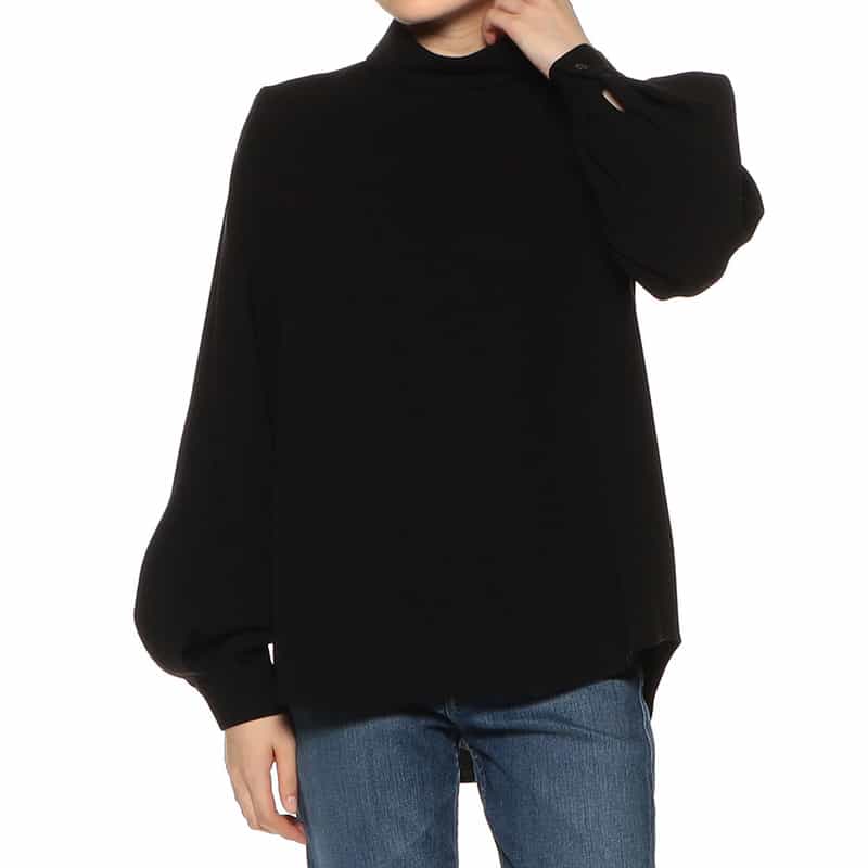 BARNEYS NEW YORK セットアップ ウォッシャブル ロールネックブラウス BLACK
