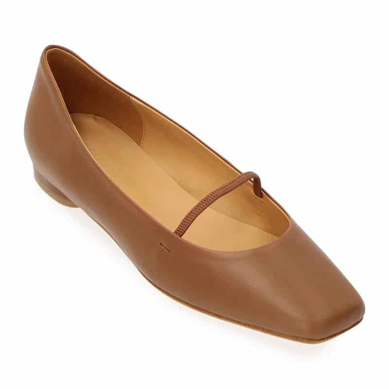 BARNEYS NEW YORK ストラップ フラット バレエシューズ BROWN