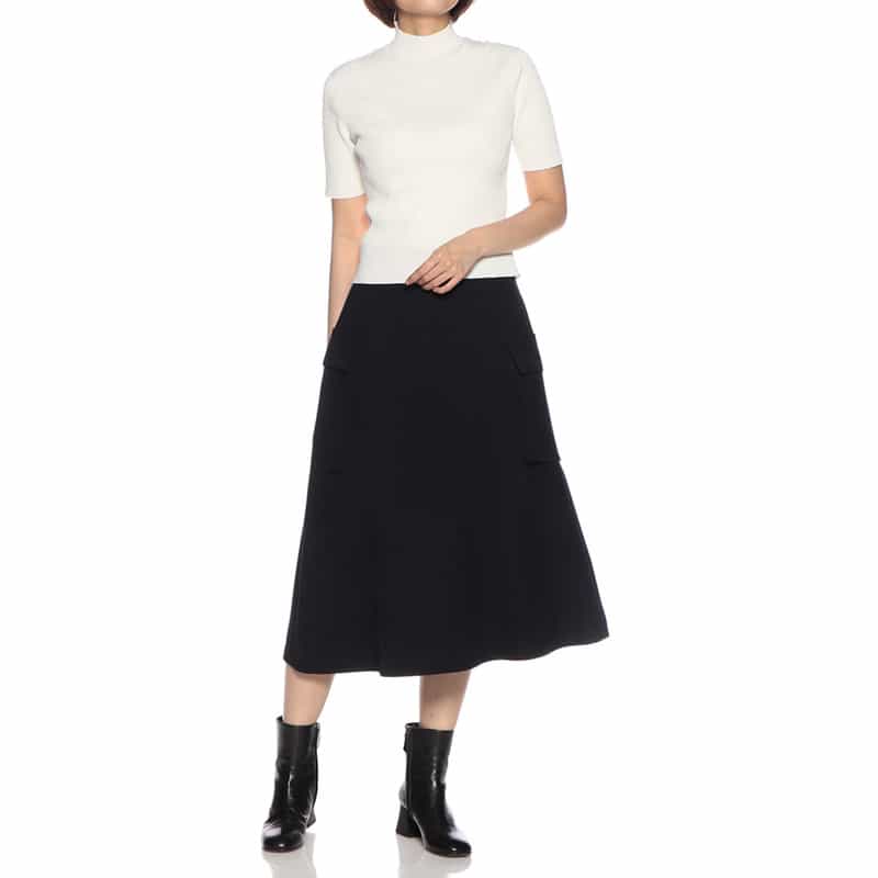 BARNEYS NEW YORK ウォッシャブル サイドポケットカーゴフレアスカート NAVY