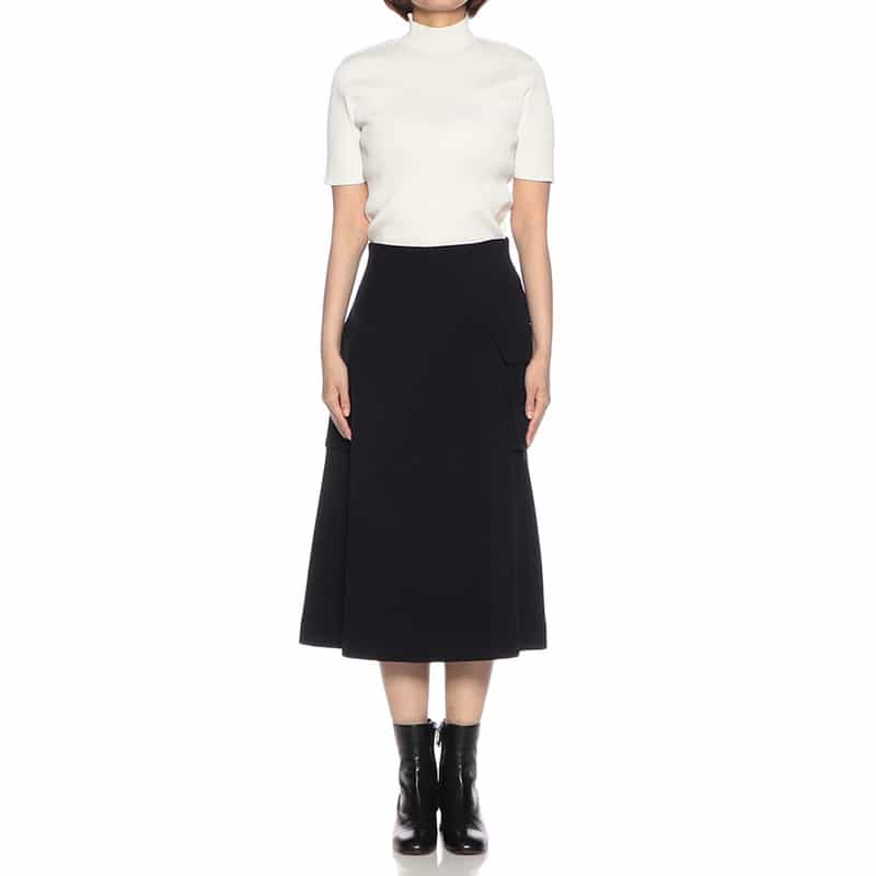 BARNEYS NEW YORK ウォッシャブル サイドポケットカーゴフレアスカート NAVY