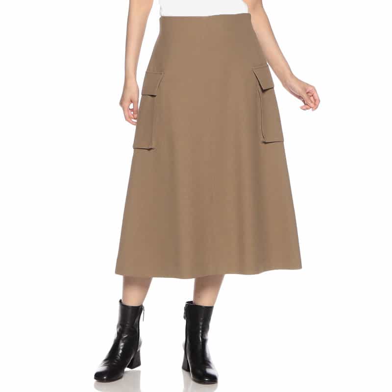 BARNEYS NEW YORK ウォッシャブル サイドポケットカーゴフレアスカート LIGHT BROWN