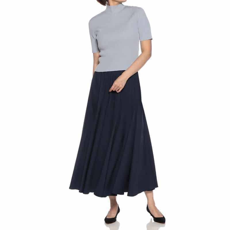 BARNEYS NEW YORK ウォッシャブル ギンガムチェック柄フレアミディスカート NAVY