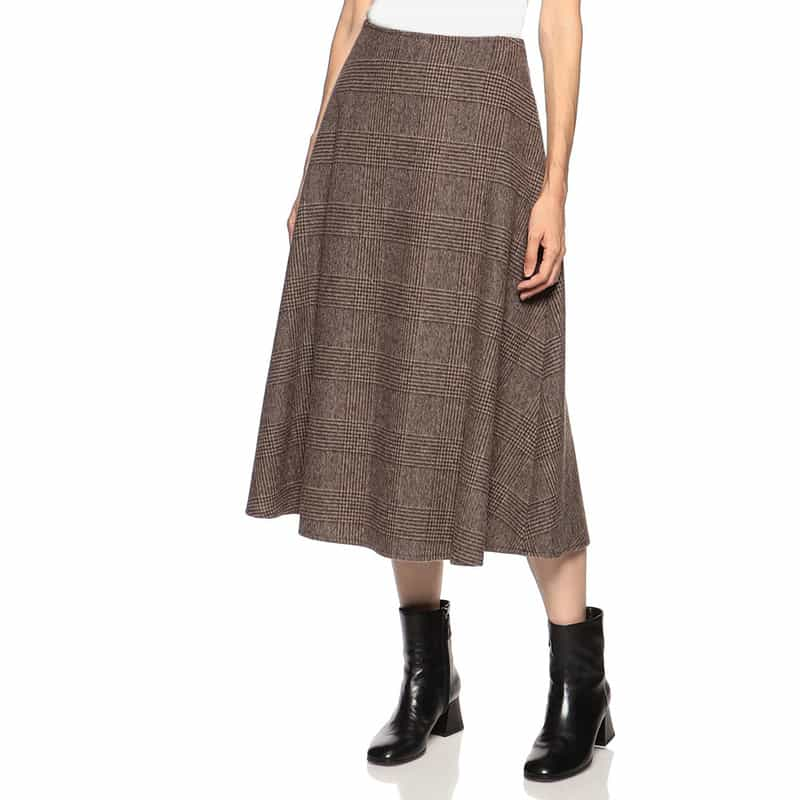 BARNEYS NEW YORK グレンチェック柄フレアミディスカート BROWN