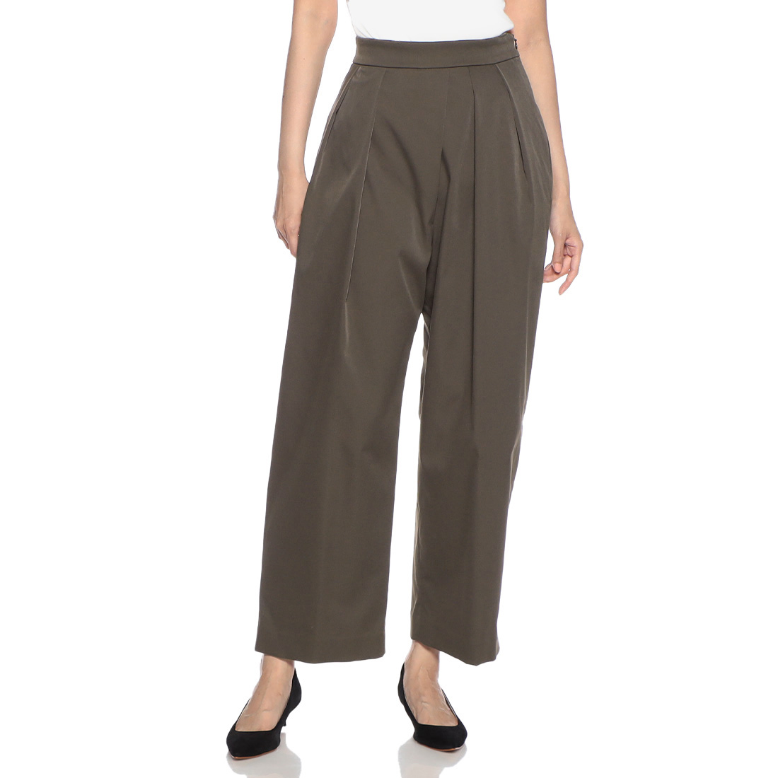 ウォッシャブル バレルタックワイドパンツ