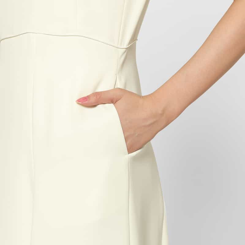 BARNEYS NEW YORK タックスリーブ フレアドレス OFF WHITE