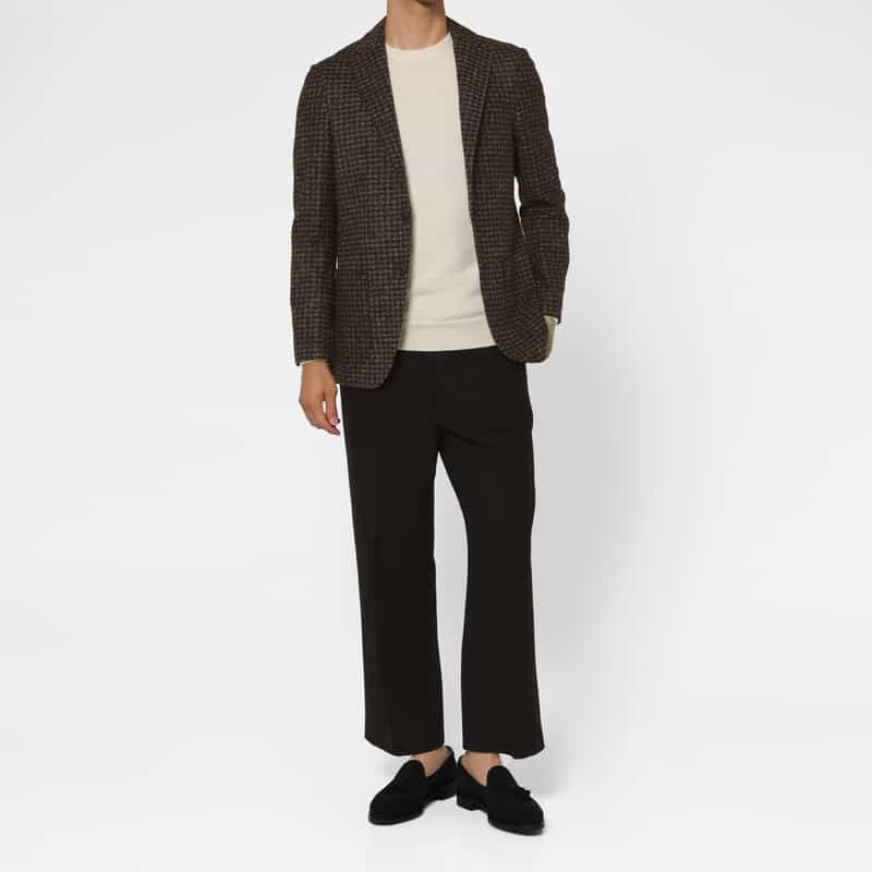 BARNEYS NEW YORK 千鳥格子柄ジャージージャケット BROWN