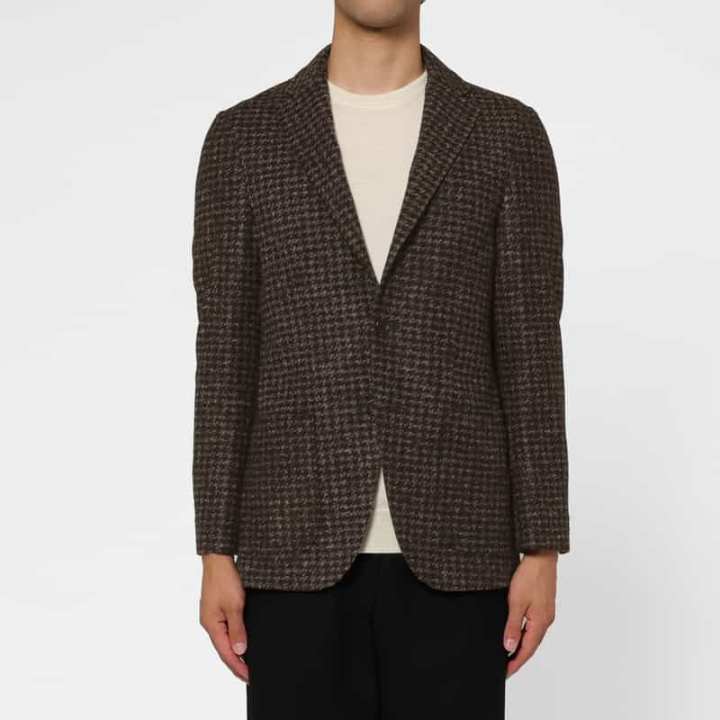 BARNEYS NEW YORK 千鳥格子柄ジャージージャケット BROWN