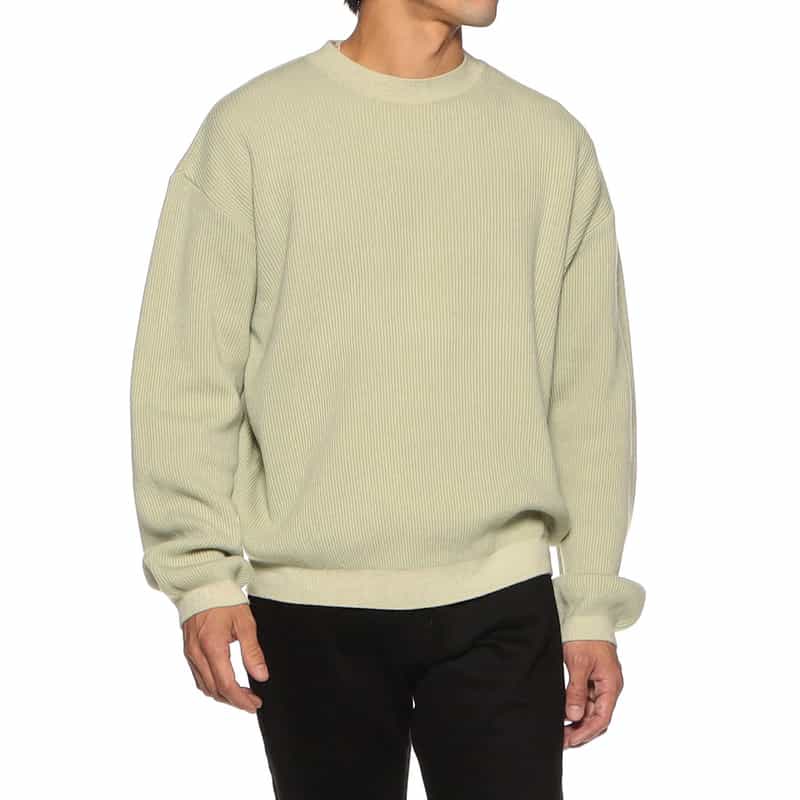 BARNEYS NEW YORK 畦編みクルーネックニットプルオーバー LIGHT GREEN