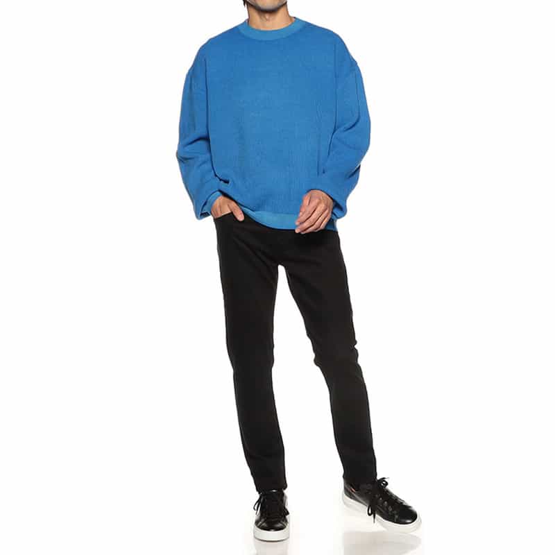 BARNEYS NEW YORK 畦編みクルーネックニットプルオーバー BLUE