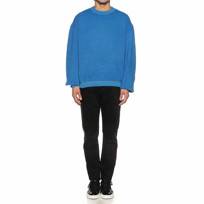 BARNEYS NEW YORK 畦編みクルーネックニットプルオーバー BLUE