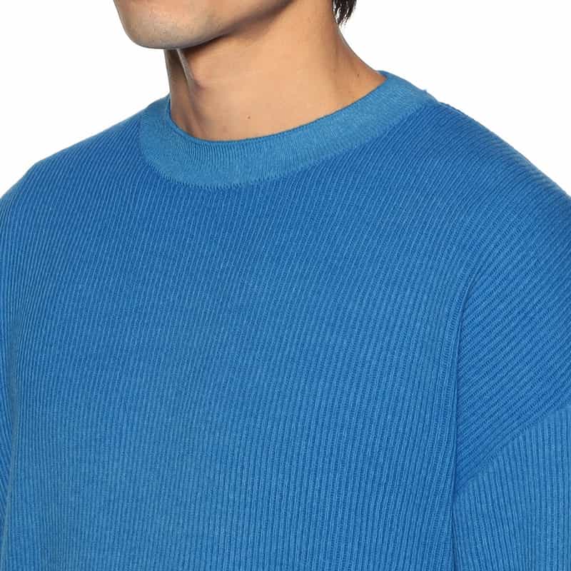 BARNEYS NEW YORK 畦編みクルーネックニットプルオーバー BLUE