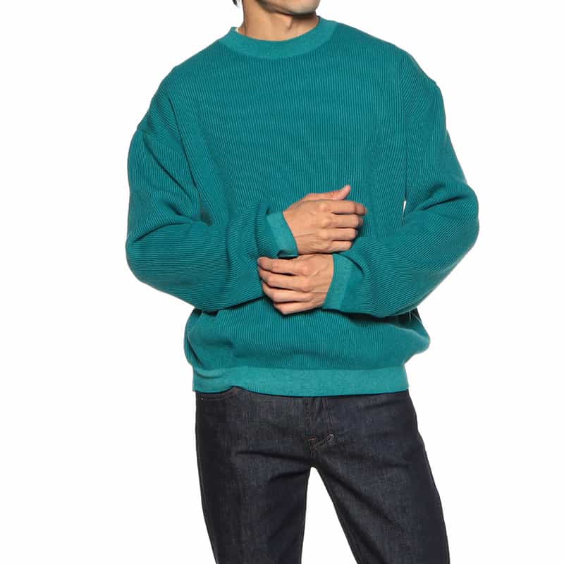 BARNEYS NEW YORK 畦編みクルーネックニットプルオーバー TURQUOISE