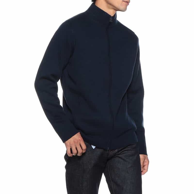 BARNEYS NEW YORK ニットライダースジャケット NAVY
